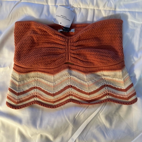 American Eagle Outfitters Coral and Cream Strapless Crop Top - Picture 5 of 5